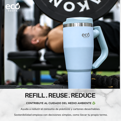 ECOROOTS Rocket I Botella Térmica I Termo 940 ml I Asa Giratoria 180º (Azul Aqua)
