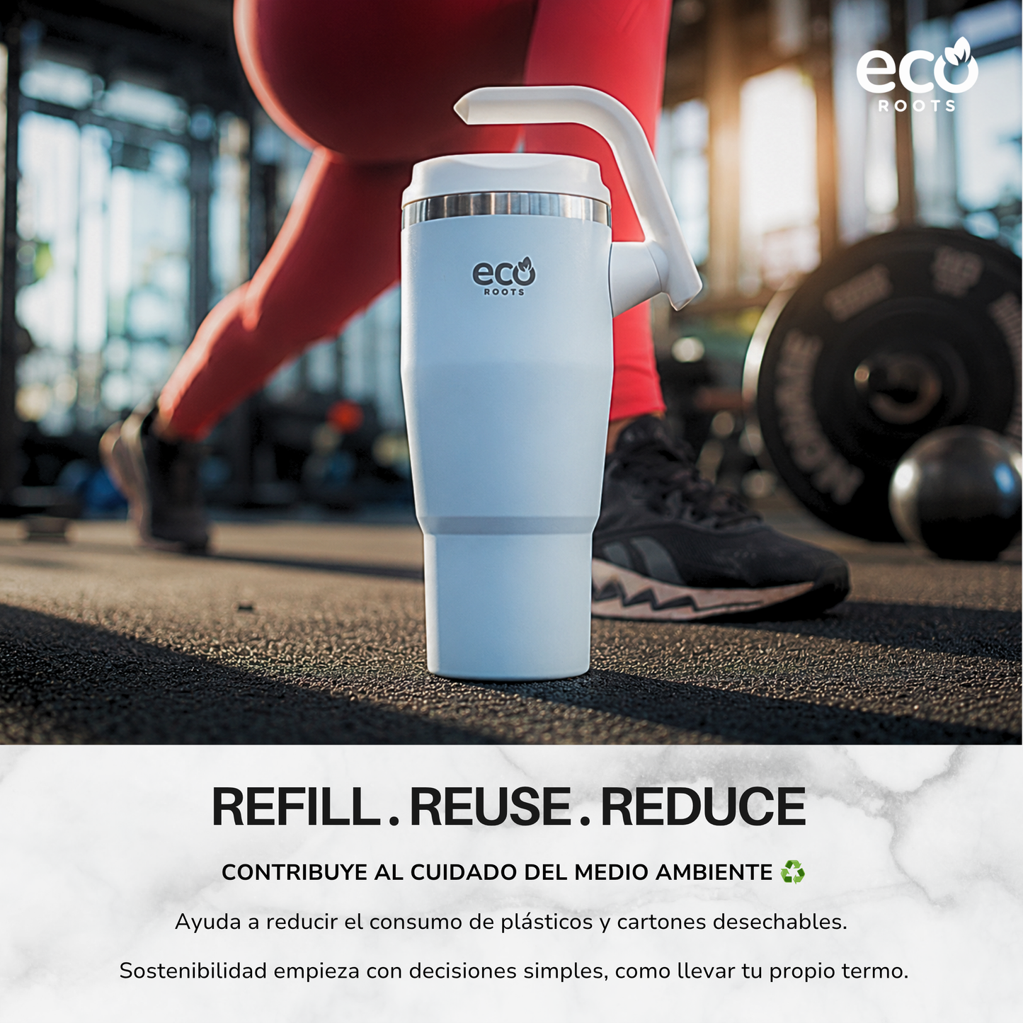 ECOROOTS Rocket I Botella Térmica 940 ml I Asa Giratoria 180º (Blanco Snow)