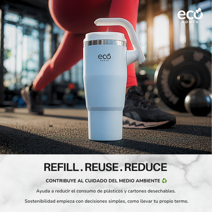 ECOROOTS Rocket I Botella Térmica 940 ml I Asa Giratoria 180º (Blanco Snow)