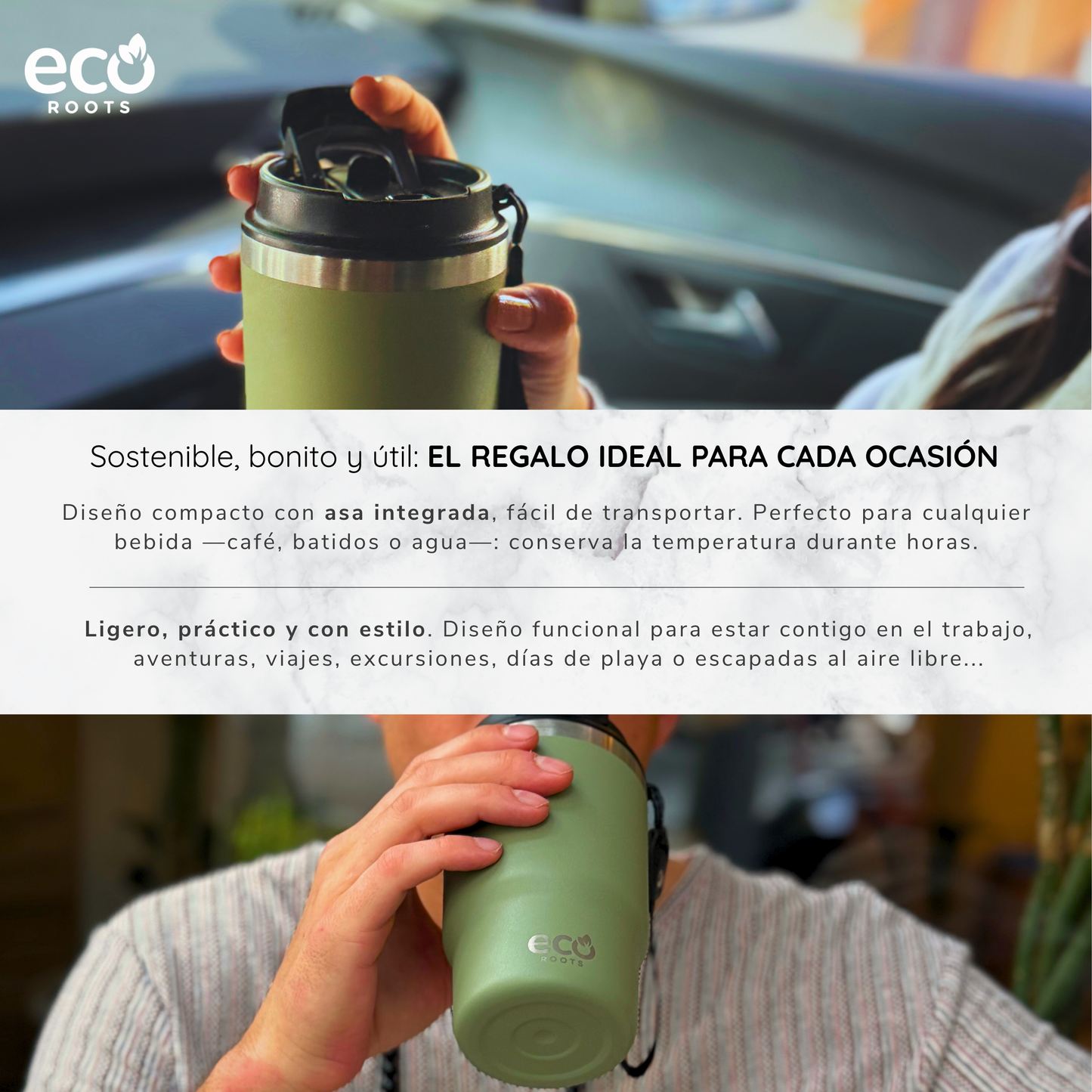 ECOROOTS Thunder I Termo y vaso térmico 470 ml (Verde Army)