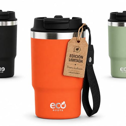 ECOROOTS Thunder I Termo y vaso térmico 470 ml (Naranja Mars)