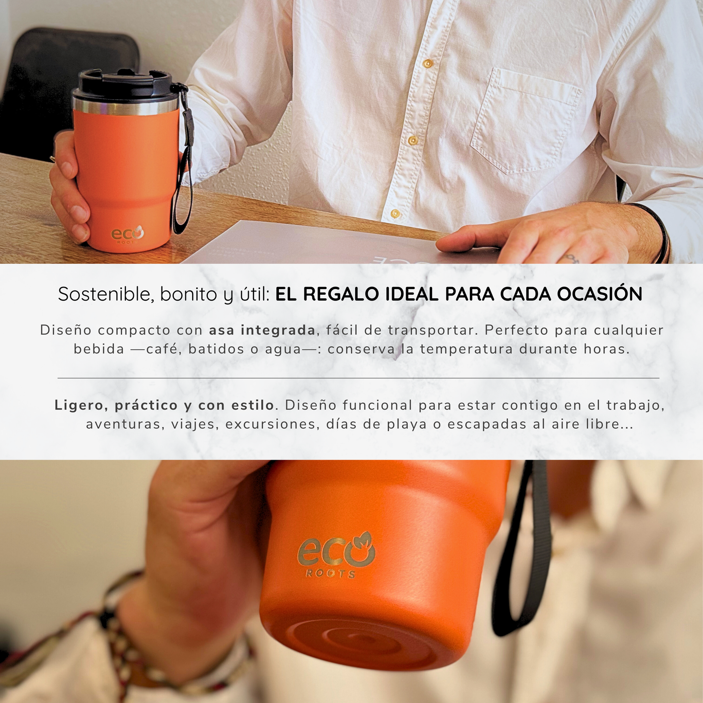 ECOROOTS Thunder I Termo 470 ml I Vaso térmico (Naranja Mars)