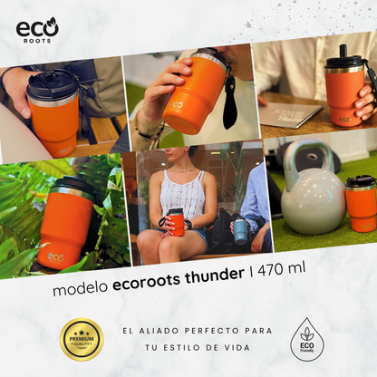 ECOROOTS Thunder I Termo 470 ml I Vaso térmico (Naranja Mars)
