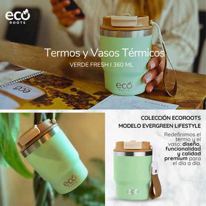 ECOROOTS Evergreen I Termo y vaso térmico 360 ml (Verde Fresh)