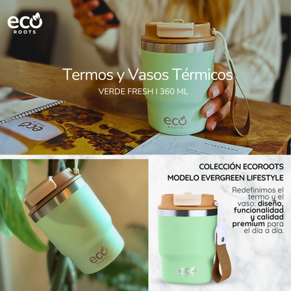 ECOROOTS Evergreen I Termo y vaso térmico 360 ml (Verde Fresh)