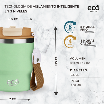 ECOROOTS Evergreen I Termo y vaso térmico 360 ml (Verde Fresh)