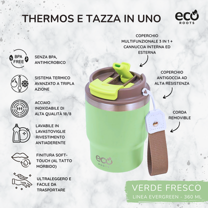 ECOROOTS Evergreen I Termo y vaso térmico 360 ml (Verde Fresh)