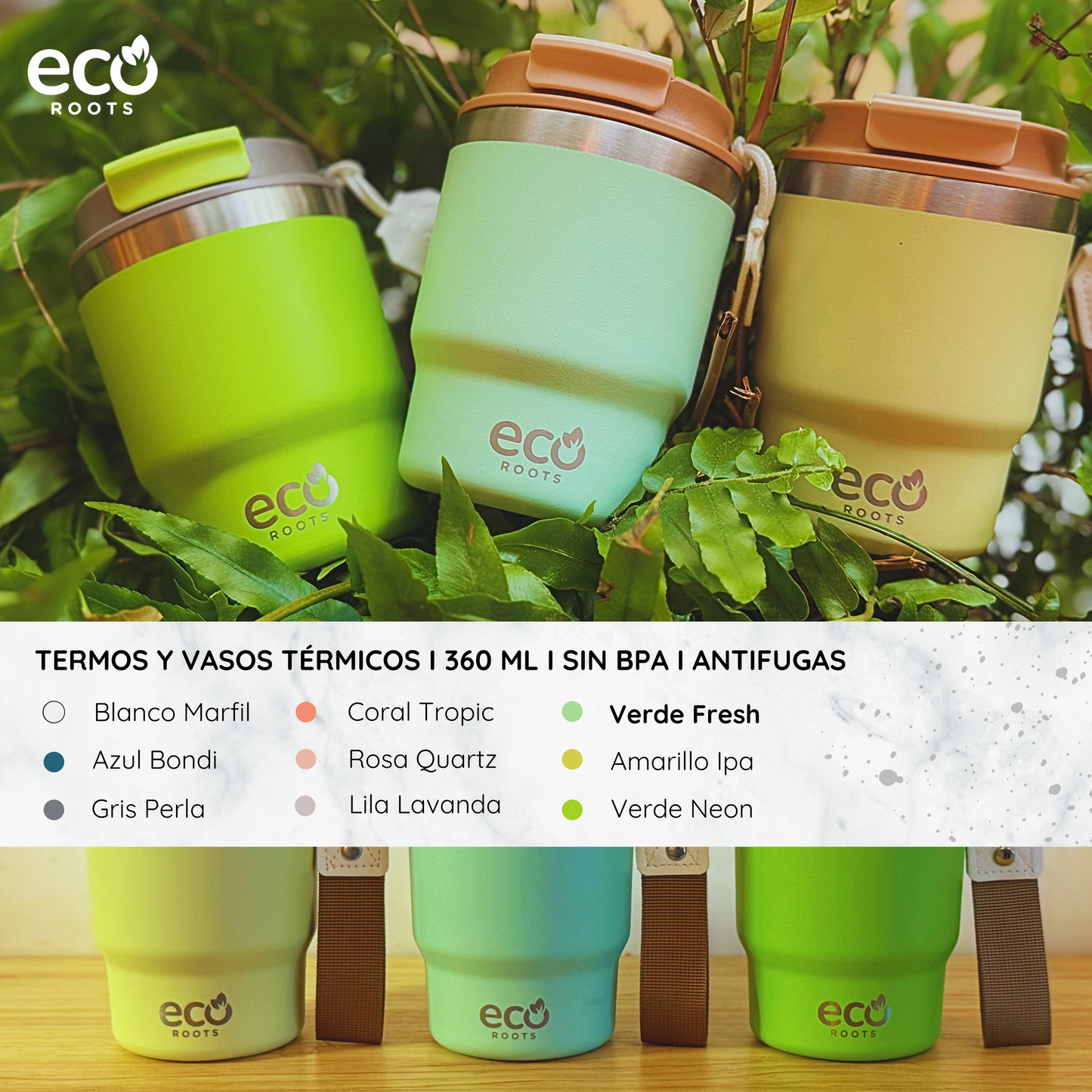 ECOROOTS Evergreen I Termo y vaso térmico 360 ml (Verde Fresh)