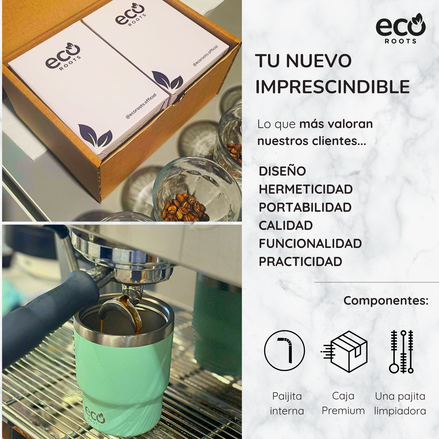 ECOROOTS Evergreen I Termo y vaso térmico 360 ml (Verde Fresh)