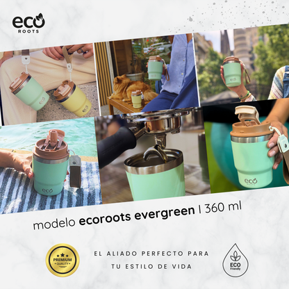 ECOROOTS Evergreen I Termo y vaso térmico 360 ml (Verde Fresh)