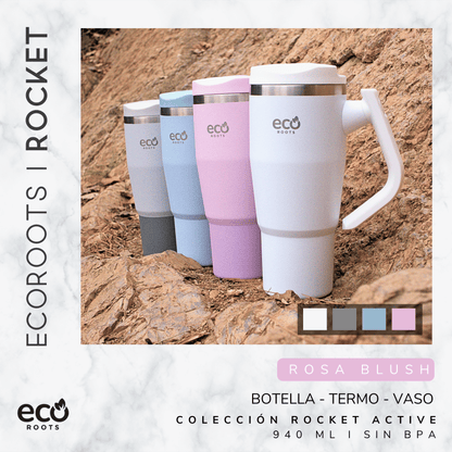 ECOROOTS Rocket I Botella Térmica I Termo 940 ml I Asa móvil (Rosa Blush)