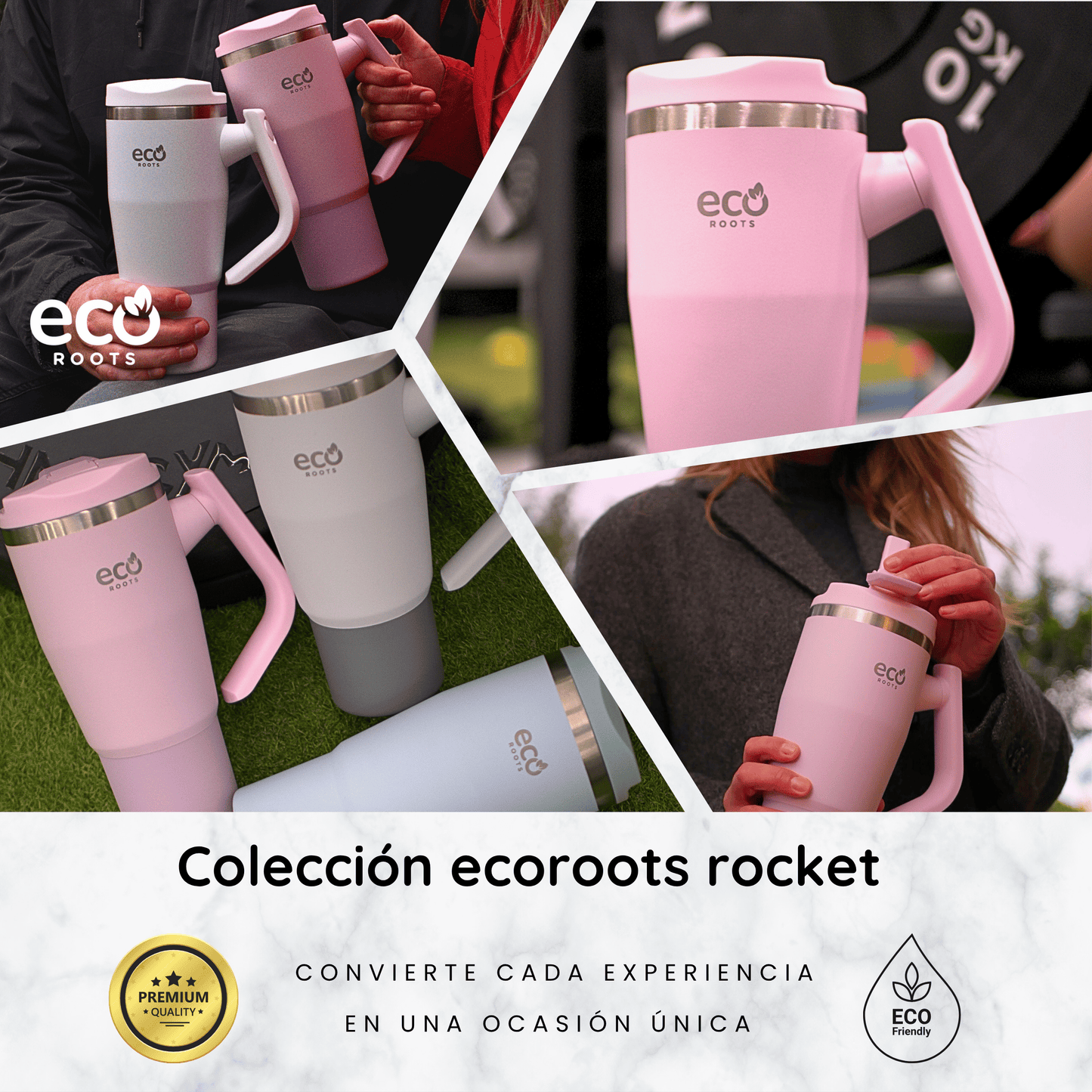 ECOROOTS Rocket I Botella Térmica I Termo 940 ml I Asa móvil (Rosa Blush)