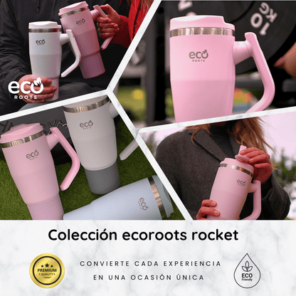 ECOROOTS Rocket I Botella Térmica I Termo 940 ml I Asa móvil (Rosa Blush)