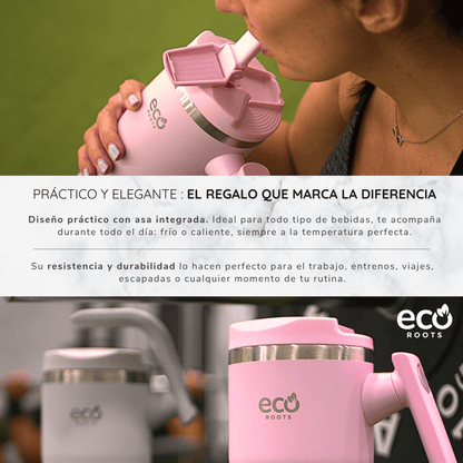 ECOROOTS Rocket I Botella Térmica I Termo 940 ml I Asa móvil (Rosa Blush)