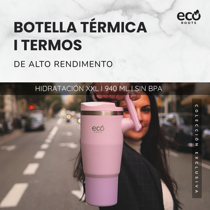 ECOROOTS Rocket I Botella Térmica I Termo 940 ml I Asa móvil (Rosa Blush)