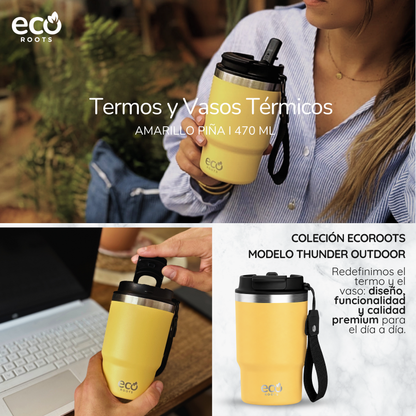 ECOROOTS Thunder I Termo y vaso térmico 470 ml (Amarilla Piña)