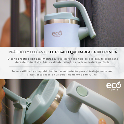 ECOROOTS Rocket I Botella Térmica I Termo 940 ml I Asa Giratoria 180º (Azul Aqua)