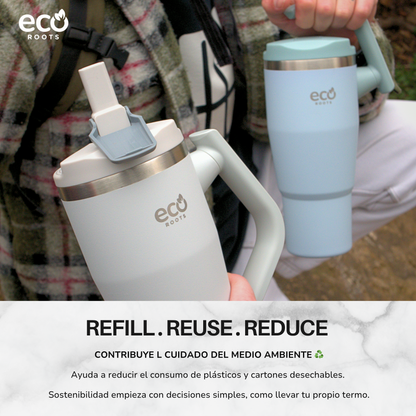 ECOROOTS Rocket I Botella Térmica I Termo 940 ml I Asa Giratoria 180º (Azul Aqua)