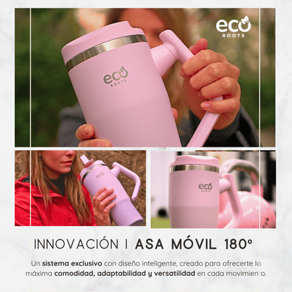 ECOROOTS Rocket I Botella Térmica I Termo 940 ml I Asa móvil (Rosa Blush)