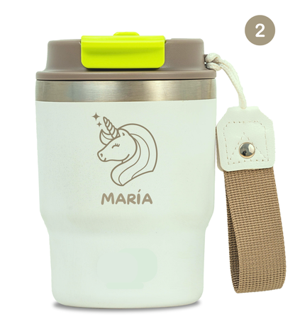 Termo Infantil 360 ml Personalizable | Blanco Marfil | Grabado Láser | ECOROOTS Kids