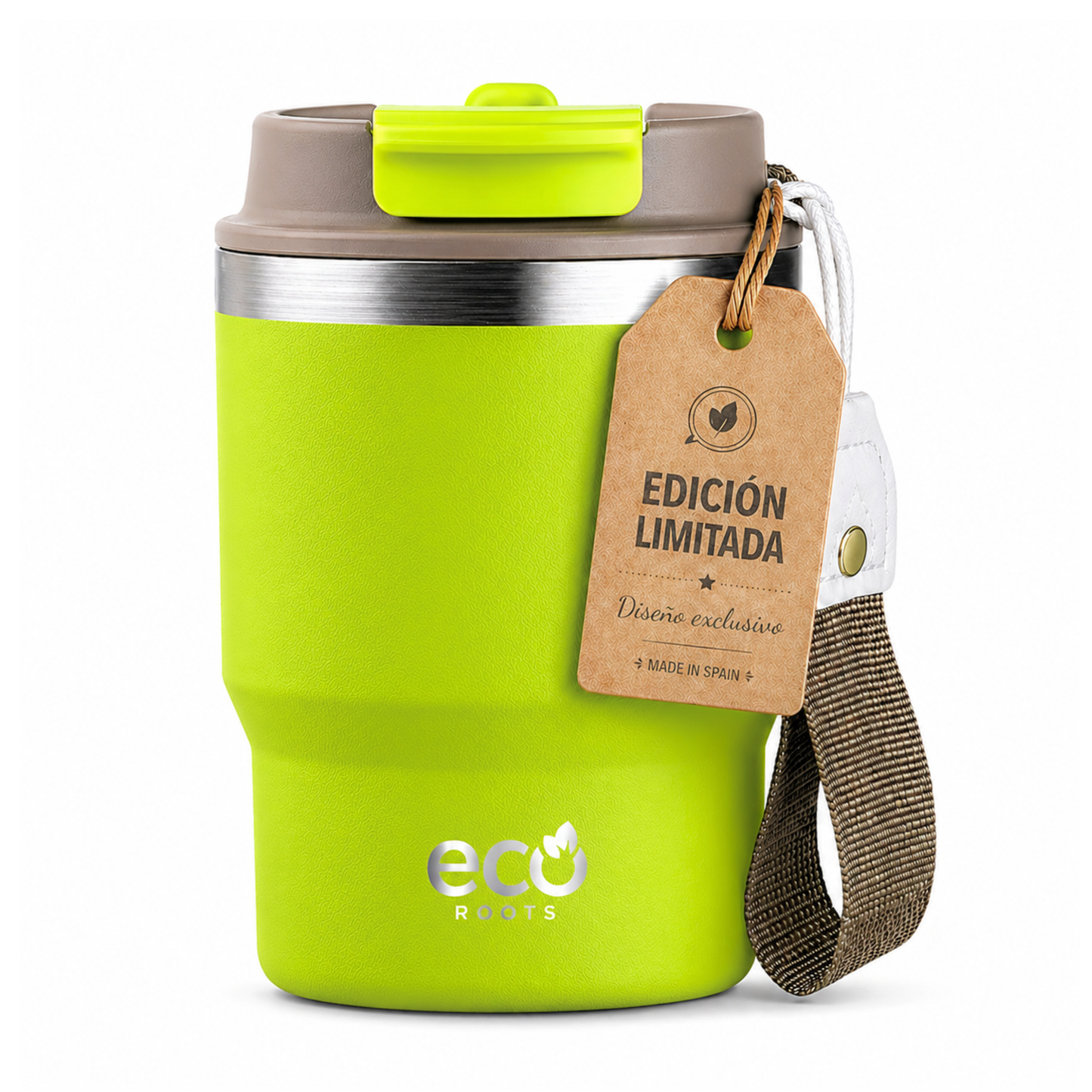 ECOROOTS Evergreen I Termo y vaso térmico 360 ml (Verde Neon)