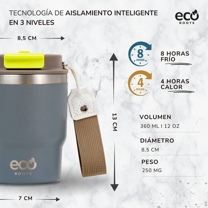 ECOROOTS Evergreen I Termo 360 º I Vaso térmico (Gris Perla)