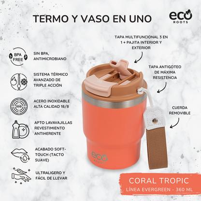 ECOROOTS Evergreen I Termo 360 º I Vaso térmico (Coral Tropic)